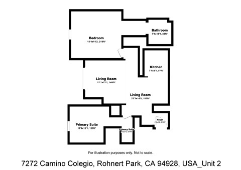Floor plan for 2 beds, 2 baths, 960 sqft